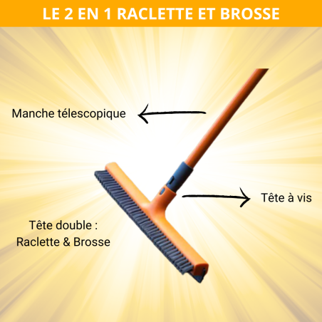 BALAI RACLETTE 2 EN 1 + MANCHE TELESCOPIQUE
